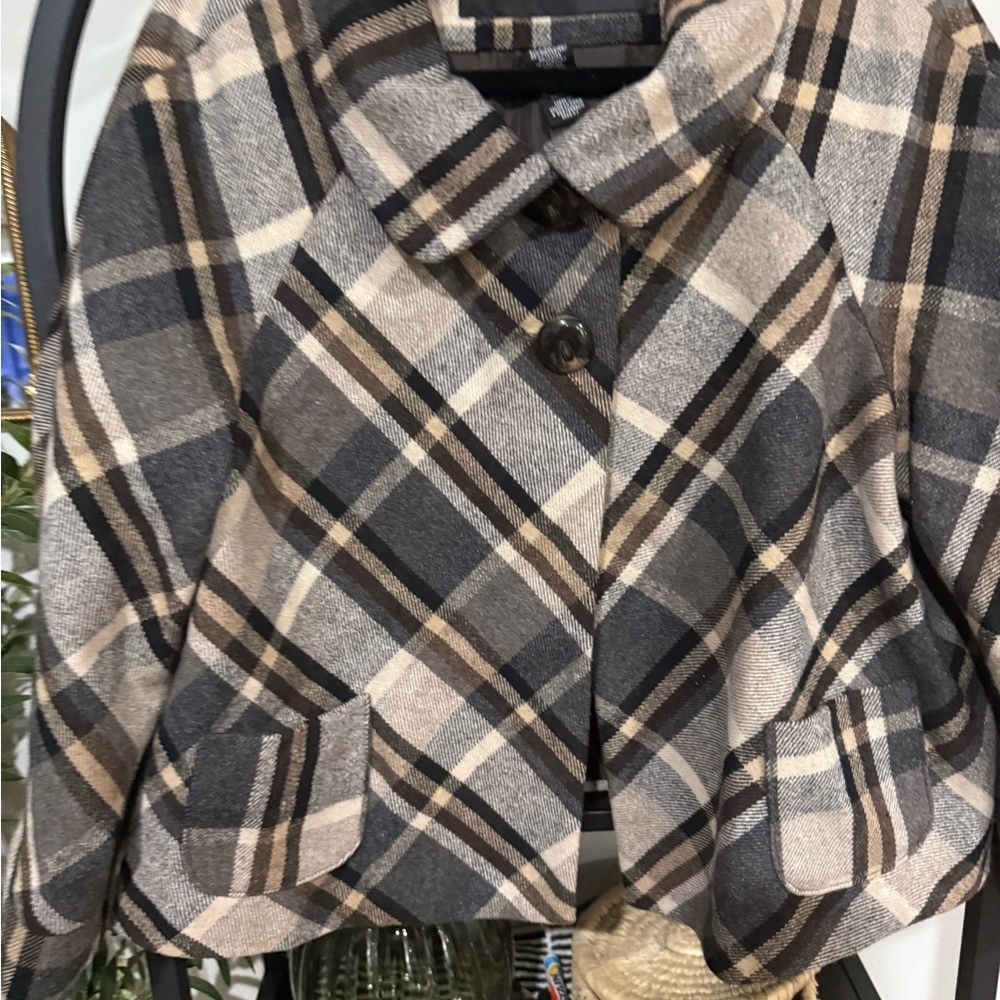 Apostrophe Checkered Pea Coat - wool blend size large - Picture 2 of 8